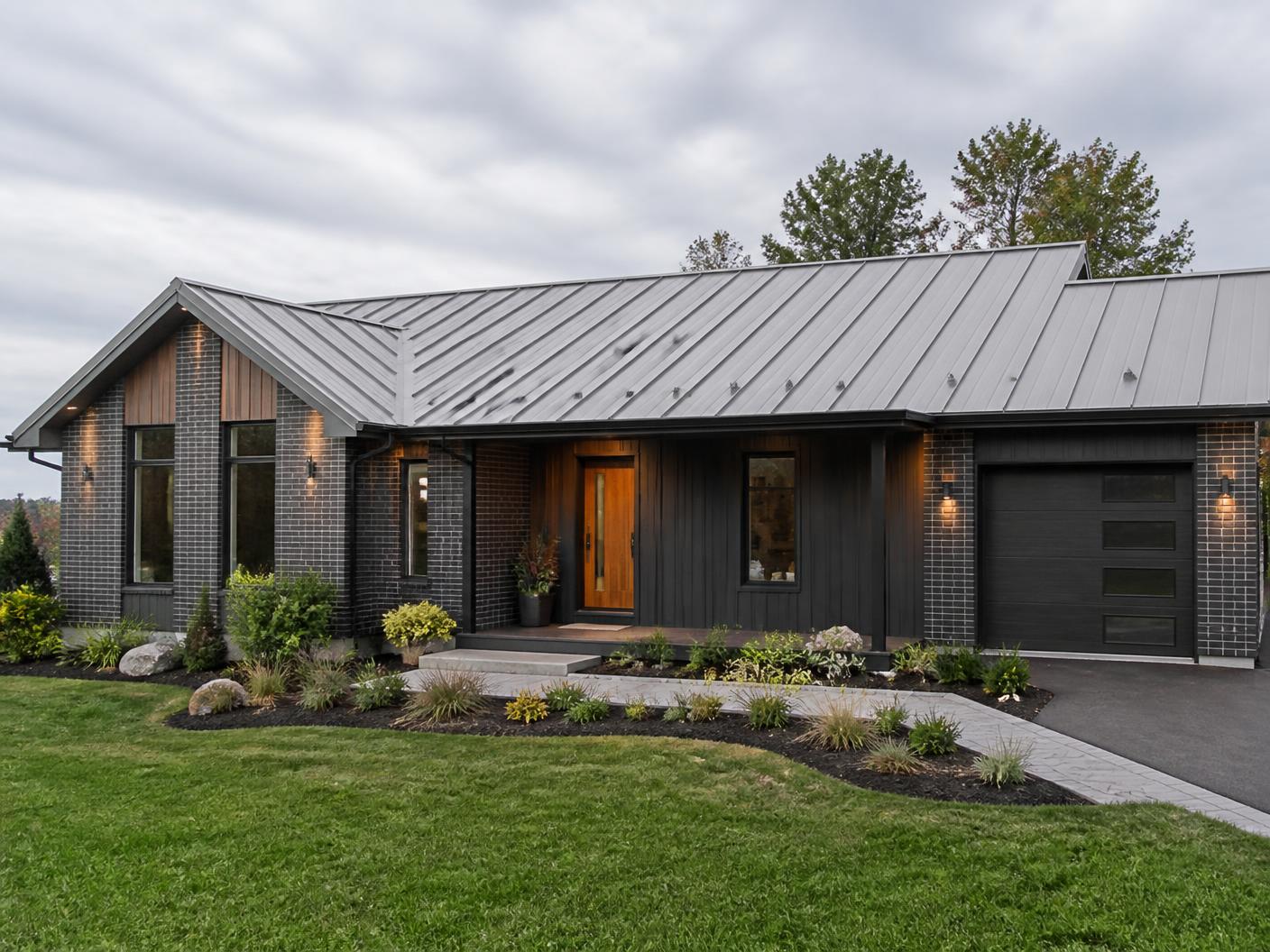Modern single-storey bungalow with a wide standing seam steel roof