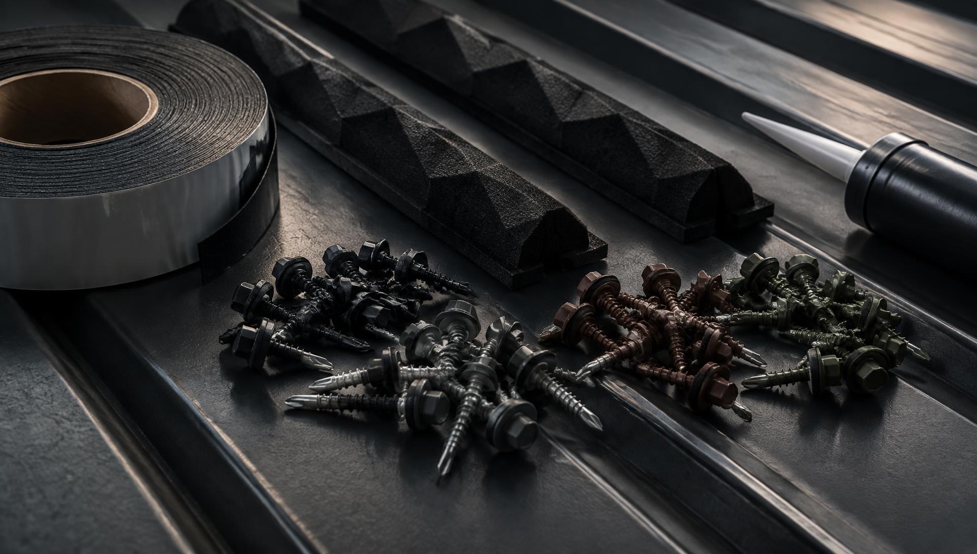 Colour-matched screws, foam closures, butyl tape and sealant